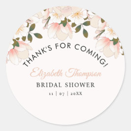Beige Pink Floral Pattern Bridal Shower Ronde Sticker