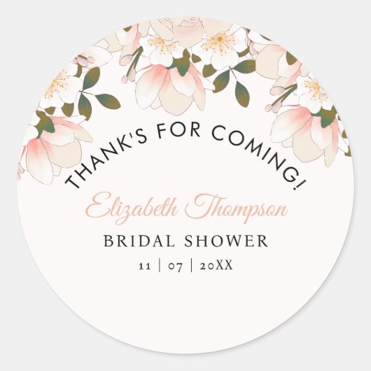 Beige Pink Floral Pattern Bridal Shower Ronde Sticker (Voorkant)