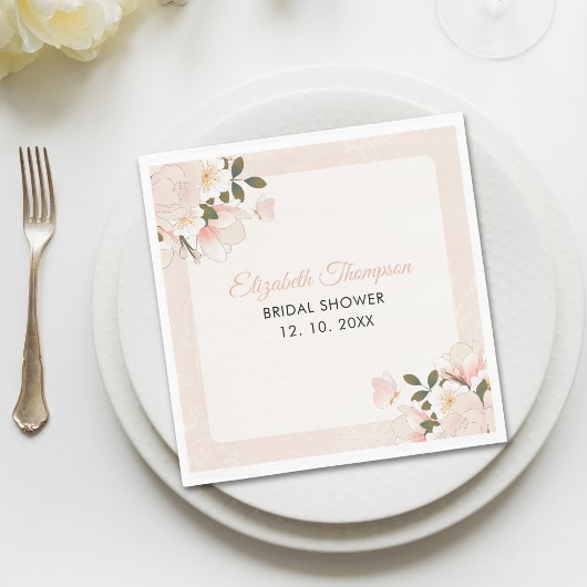 Beige Pink Floral Pattern Bridal Shower Servet