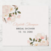 Beige Pink Floral Pattern Bridal Shower Sparkling Wijnetiket (Enkel label)