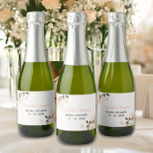 Beige Pink Floral Pattern Bridal Shower Sparkling Wijnetiket