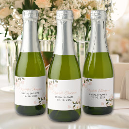 Beige Pink Floral Pattern Bridal Shower Sparkling Wijnetiket