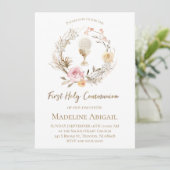 beige pink flowers wreath First Communion Kaart (Staand voorkant)