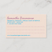 Beige Pink Janitor Lady Cartoon House Clean Visitekaartje (Achterkant)