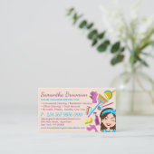 Beige Pink Janitor Lady Cartoon House Clean Visitekaartje (Staand voorkant)