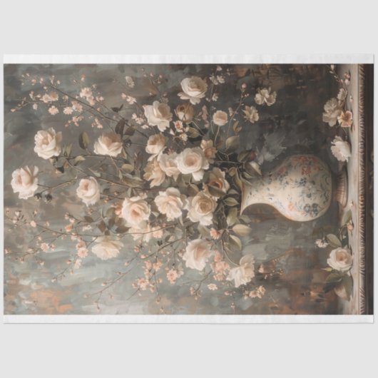 Beige Pioen Roos Stilleven Frans Romantisch Bloeme Tissuepapier (Voorkant)