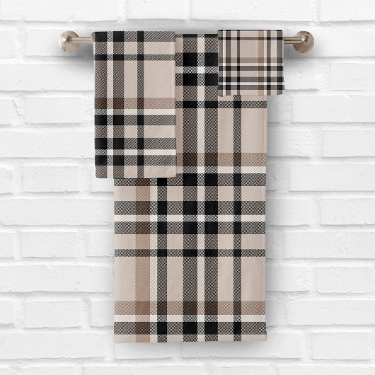 Beige Plaid Bad Handdoek