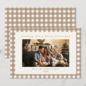 Beige Plaid Custom Foto Kerstvakantie Kaart (Voorkant / Achterkant)