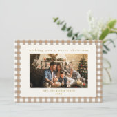 Beige Plaid Custom Foto Kerstvakantie Kaart (Staand voorkant)