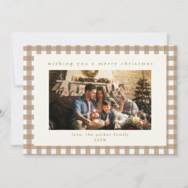Beige Plaid Custom Foto Kerstvakantie Kaart