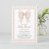 Beige Plaid en Beige Bow Baby shower Kaart (Staand voorkant)