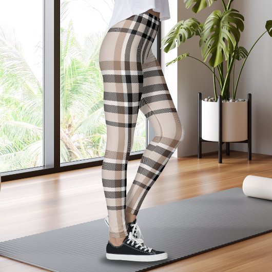 Beige Plaid Leggings