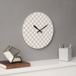  Beige Plaid Pattern Wall clock Grote Klok