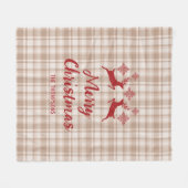 Beige Plaid Rode Herten Vrolijk Kerstmis Aangepast Fleece Deken (Voorkant (Horizontaal))