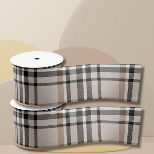 Beige Plaid  Satijnen Lint