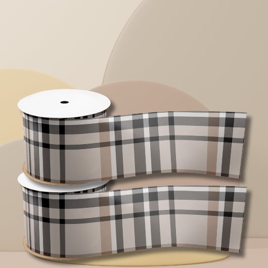 Beige Plaid Satijnen Lint