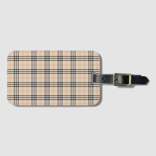  Beige Plaid Tartan Bagagelabel (Voorkant (horizontaal))