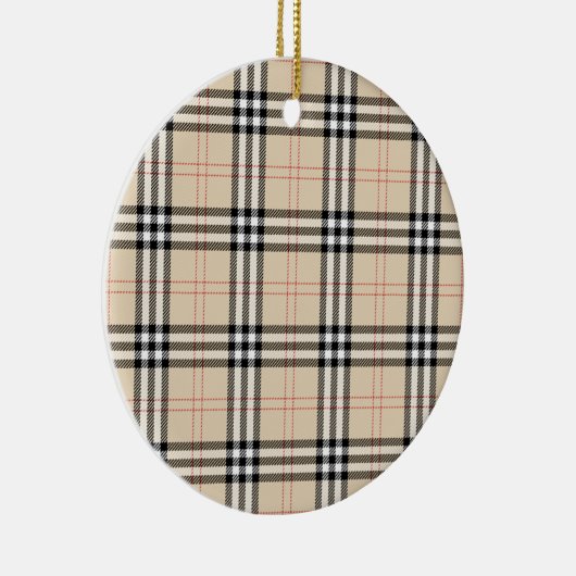  Beige Plaid Tartan Keramisch Ornament (Rechts)