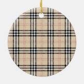  Beige Plaid Tartan Keramisch Ornament (Achterkant)