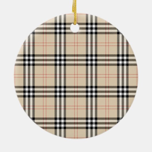 Beige Plaid Tartan Keramisch Ornament (Achterkant)