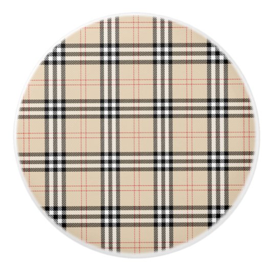 Beige Plaid Tartan Keramische Knop (Voorkant)