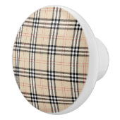 Beige Plaid Tartan Keramische Knop (Rechts)