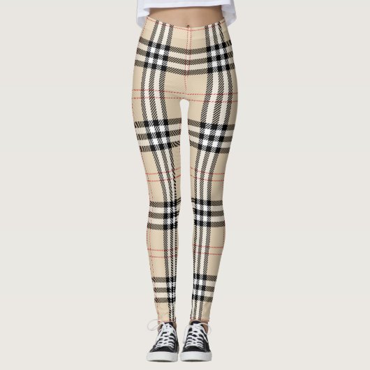 Beige Plaid Tartan Leggings (Voorkant)