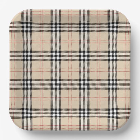  Beige Plaid Tartan Papieren Bordje (Voorkant)