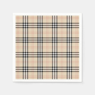  Beige Plaid Tartan Servet