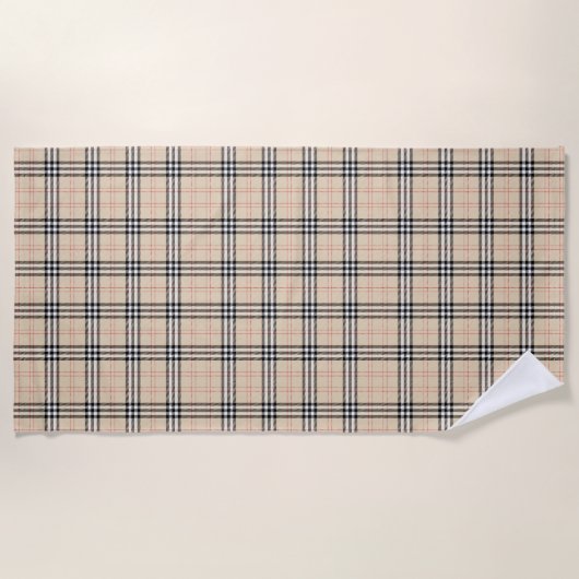  Beige Plaid Tartan Strandlaken (Voorkant)