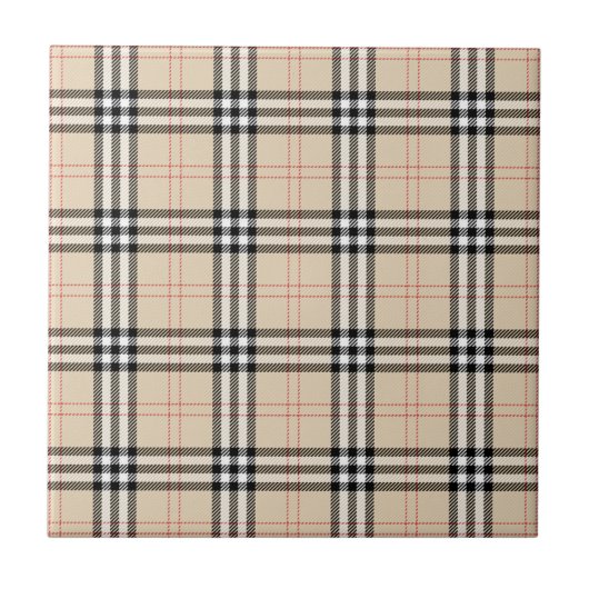  Beige Plaid Tartan Tegeltje (Voorkant)