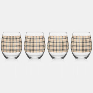  Beige Plaid Tartan Wijnglas Zonder Voet