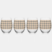 Beige Plaid Tartan Wijnglas Zonder Voet (Achterkant)
