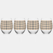 Beige Plaid Tartan Wijnglas Zonder Voet (Links)