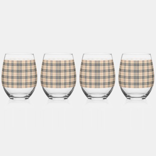  Beige Plaid Tartan Wijnglas Zonder Voet (Links)