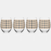 Beige Plaid Tartan Wijnglas Zonder Voet (Rechts)