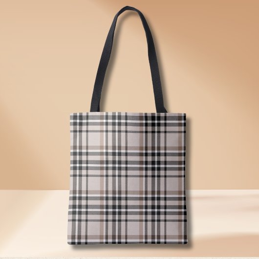 Beige Plaid Tote Bag