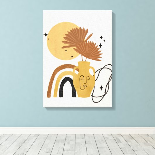 Beige Plant Abstract Boho Canvas Afdruk (Insitu (Houten vloer))