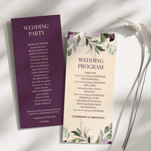 Beige Plum Floral Wedding Programme Programmakaart