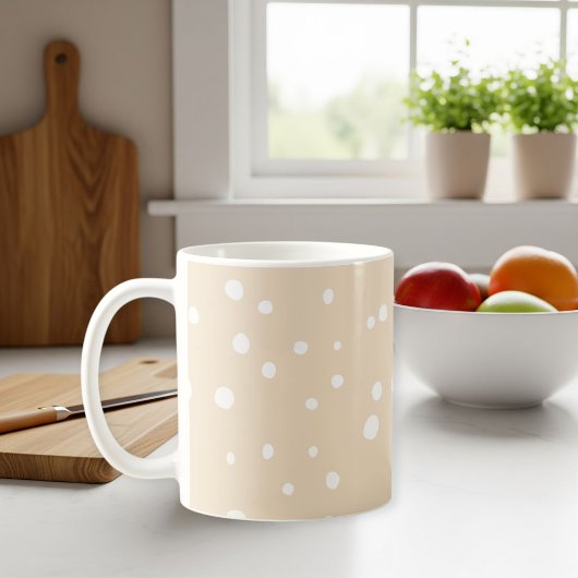 Beige polka dot cup with handle, Birthday gift Koffiemok