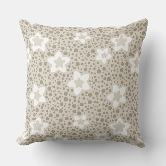 Beige polka dot retro met sterren en bloemen kussen (Voorkant)