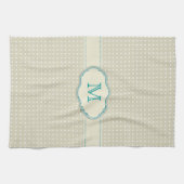 Beige polkadot patroon-monogram theedoek (Horizontaal)