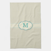 Beige polkadot patroon-monogram theedoek (Verticaal)