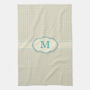 Beige polkadot patroon-monogram theedoek