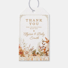 Beige pompoen en bloemen Baby shower gunst Cadeaulabel