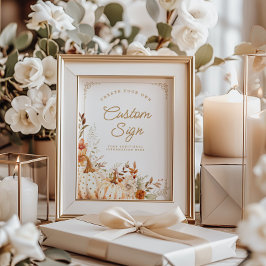 Beige Pompoen en Bloemen Baby shower Tafeltekens Poster