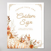 Beige Pompoen en Bloemen Baby shower Tafeltekens Poster (Voorkant)