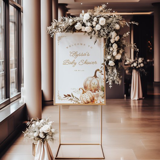 Beige pompoen en bloemen Baby shower welkomstbord Poster