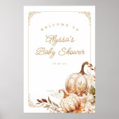 Beige pompoen en bloemen Baby shower welkomstbord Poster (Voorkant)