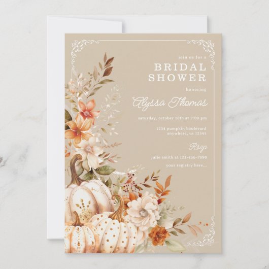 Beige Pompoen en Bloemen Vrijgezellenfeest Kaart (Voorkant)